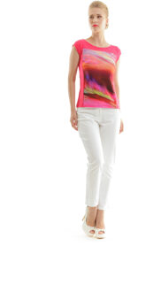 Top met print en effen kleur - maat Rood