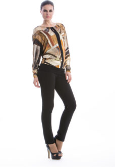 Top met print en paneeldetail - maat Zwart