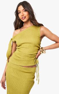 Top Met Textuur, Geraffelde Details En Een Strikband, Olive - 44