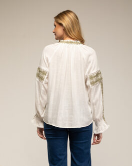 Top met zoomdetails en manchetten met ruches Wit