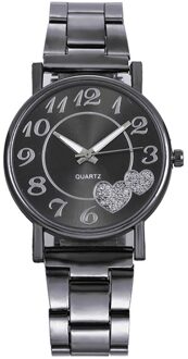 Top Mode Vrouw Quartz Horloges Hart Print Rvs Dames Mesh Riem Horloge Wilde Часы Женские zwart