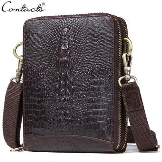 Top Quality Men Messenger Shoulder Bag Genuine Leather Vintage Men's Crocodile Crossbody Bag With Card Holder Mobile Phone Pouch
