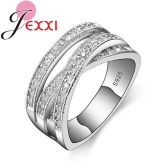 Top Quality With Cubic Zirconia Charm Cross Design Women Rings 925 Sterling Silver Jewelry For Females