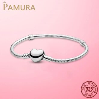 Top Selling 925 Sterling Zilveren Hart Sluiting Snake Chain Charm Kralen Armband Voor Vrouwen Mode Diy Sieraden 17 cm