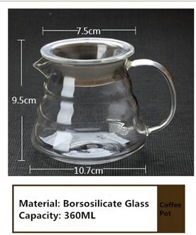 Top Selling Borosilicaatglas Infuus Koffiezetapparaat Glas Giet Over Kegel Koffie Pot Zonder Deksel 360ML