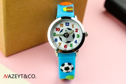 Top Selling Kinderen Siliconen 3D Football Quartz Horloge Met Lichtgevende Handen Sport Colock blauw