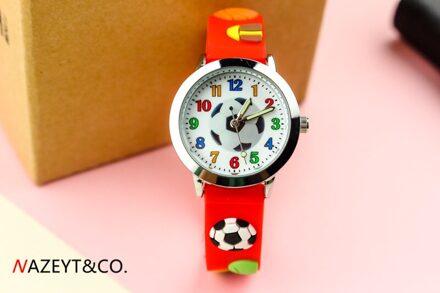Top Selling Kinderen Siliconen 3D Football Quartz Horloge Met Lichtgevende Handen Sport Colock rood
