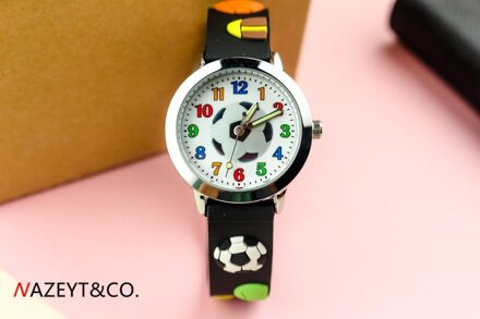 Top Selling Kinderen Siliconen 3D Football Quartz Horloge Met Lichtgevende Handen Sport Colock zwart