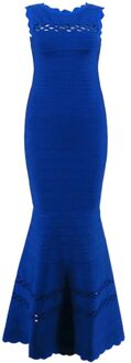 Top sexy bandage temperament dames blauw mouwloos fishtail jurk jurk cocktail party jurk Jurk + pak XS