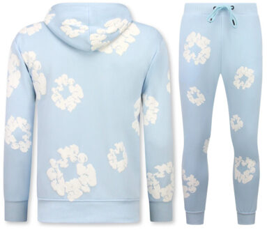 Top Star Dik geweven trainingspak met bloemenprint all over print bloemenpak Blauw - XL