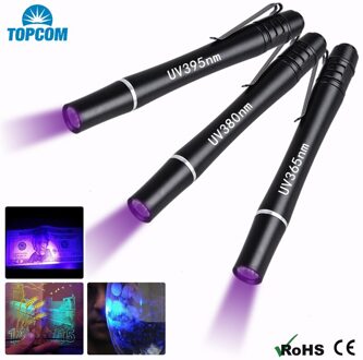 TopCom 3 W mini pocket 2AAA Batterij Aangedreven 395nM 380nM 365nM Ultraviolet Aluminium UV Pen zaklamp uv Pen Licht torch UV LED 365nM