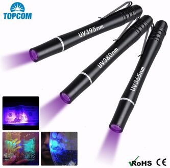 TopCom 3 W mini pocket 2AAA Batterij Aangedreven 395nM 380nM 365nM Ultraviolet Aluminium UV Pen zaklamp uv Pen Licht torch UV LED 395nM