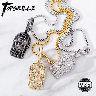 TOPGRILLZ 925 Silver Mask Pendant Iced Zircon Hip-hop Fashion Jewelry.