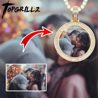 TOPGRILLZ Custom Made Photo Medallions Necklace & Pendant With 4mm Tennis Chain Gold Silver Cubic Zircon Men's Hip hop Jewelry