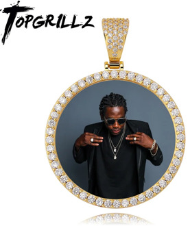 TOPGRILLZ Custom Made Photo Round Medallions Cubic Zircon Pendant&Necklace With 4mm Tennis chain Hip Hop Jewelry For Men Women