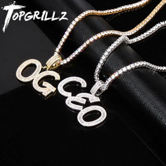 TOPGRILLZ Custom Name Baguette Letters Hip Hop Pendant Chain Gold Silver Bling Zirconia Men's Hip Hop Pendant Jewelry