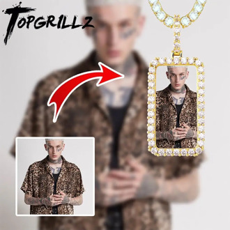 TOPGRILLZ custom photo square medallion pendant iced zircon pendant men hip hop fashion jewelry