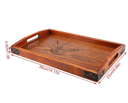 TOPINCN Grote Hout Thee Dienblad Cup Plaat Voedsel Dessert Dienblad Traditionele Bamboe Theeblad Elegante Chinese Stijl Thee Tafel 36x23x3.5cm