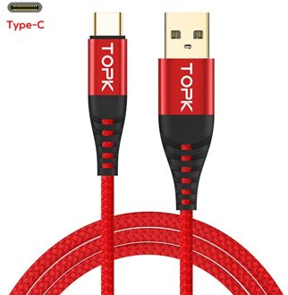 TOPK 3A Quick Charge USB Type C Kabel Voor Xiaom Redmi Note 7 Snelle Opladen Type-C Kabel Voor samsung S9 S10 Plus Mobiele Opladen rood / 2 m