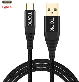 TOPK 3A Quick Charge USB Type C Kabel Voor Xiaom Redmi Note 7 Snelle Opladen Type-C Kabel Voor samsung S9 S10 Plus Mobiele Opladen zwart / 0.5 m