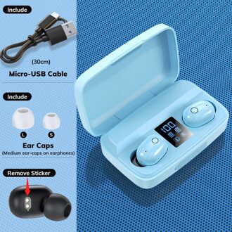 Topk T10 Draadloze Bluetooth Hoofdtelefoon V5.0 Vingerafdruk Touch Control Bluetooth Oortelefoon Met Microfoon 2000Mah Opladen Doos T10-licht blauw