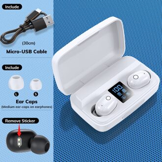 Topk T10 Draadloze Bluetooth Hoofdtelefoon V5.0 Vingerafdruk Touch Control Bluetooth Oortelefoon Met Microfoon 2000Mah Opladen Doos T10-wit