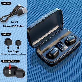 Topk T10 Draadloze Bluetooth Hoofdtelefoon V5.0 Vingerafdruk Touch Control Bluetooth Oortelefoon Met Microfoon 2000Mah Opladen Doos T10-zwart