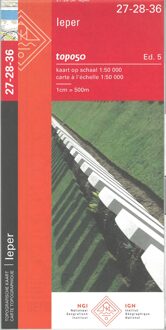 Topografische kaart - Wandelkaart 27-28-36 Topo50 Ieper | Slagvelden Eerste Wereldoorlog | NGI - Nationaal Geografisch Instituut