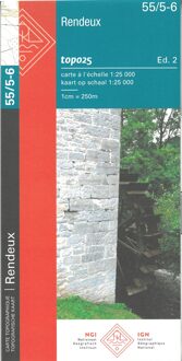Topografische kaart - Wandelkaart 55/5-6 Topo25 Rendeux | NGI - Nationaal Geografisch Instituut