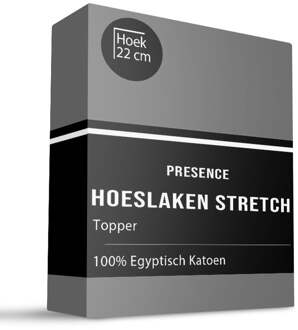 Topper Hoeslaken - Egyptisch Katoen Jersey Stretch - 80x200cm - Grijs - Presence - Dekbed-Discounter.nl - 80/90 x 200/20 cm