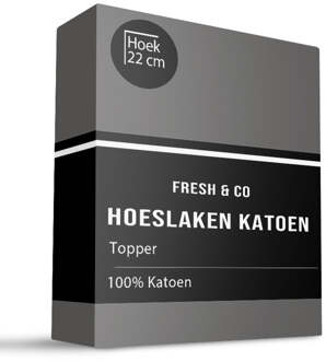 Topper Hoeslaken - Katoen - 90x210cm - Antraciet - Fresh And Co - Dekbed-Discounter.nl - 90 x 210/220 cm
