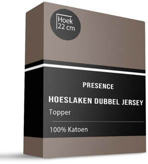 Topper Hoeslaken - Katoen Dubbel Jersey - 160x200cm - Taupe - Presence - Dekbed-Discounter.nl - 160 x 200/210 cm