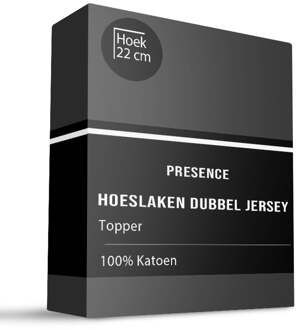 Topper Hoeslaken - Katoen Dubbel Jersey - Zwart - 180x200cm - Zwart - Presence - Dekbed-Discounter.nl - 180 x 200/210 cm