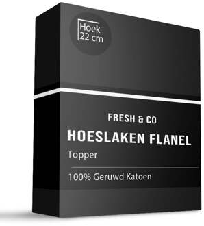 Topper Hoeslaken Katoen Flanel - 180x200cm - Zwart - Fresh And Co - Dekbed-Discounter.nl - 180 x 200 cm