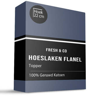 Topper Hoeslaken - Katoen Flanel - Navy - 200x210cm - Blauw - Fresh And Co - Dekbed-Discounter.nl - 200 x 210/220 cm