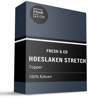 Topper Hoeslaken - Katoen Jersey Stretch - Navy - 100x200cm - Blauw - Fresh And Co - Dekbed-Discounter.nl - 100/120 x 200/210/220 cm