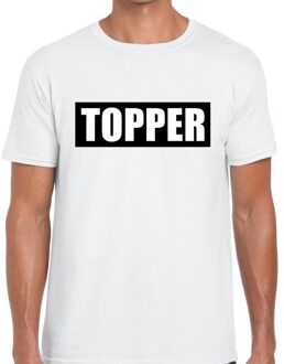 Topper  in kader shirt heren wit  / Topper in zwarte balk wit shirt heren M