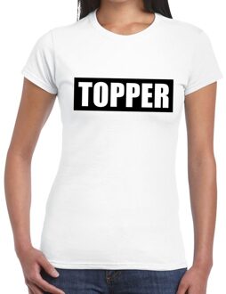 Topper in kader t-shirt wit dames - Topper in zwarte balk t-shirt dames XS