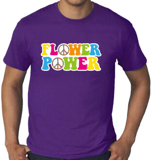 Toppers Grote Maten jaren 60 Flower Power verkleed shirt paars met gekleurde peace tekens heren 4XL - Feestshirts