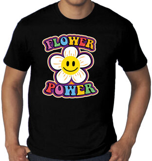 Toppers Grote Maten jaren 60 Flower Power verkleed shirt zwart met emoticon bloem heren 3XL - Feestshirts
