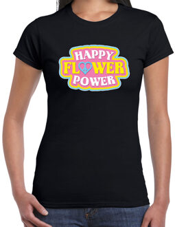 Toppers Jaren 60 Happy Flower Power verkleed shirt zwart dames 2XL - Feestshirts