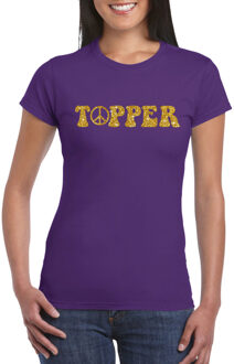 Toppers Paars Flower Power t-shirt Topper met gouden letters dames L - Feestshirts
