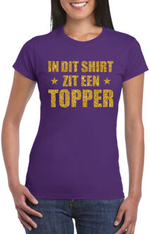 Toppers Paars In dit shirt zit een Topper gouden glitter t-shirt voor dames L - Feestshirts