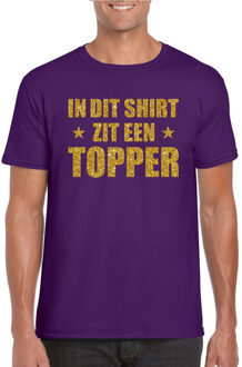 Toppers Paars In dit shirt zit een Topper gouden glitter t-shirt voor heren 2XL - Feestshirts