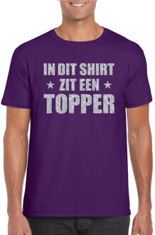 Toppers Paars In dit shirt zit een Topper zilveren glitter t-shirt voor heren 2XL - Feestshirts
