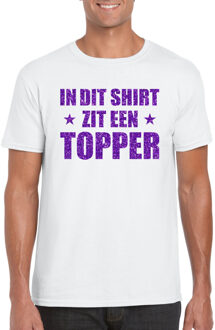 Toppers Wit In dit shirt zit een Topper paarse glitter t-shirt voor heren 2XL - Feestshirts