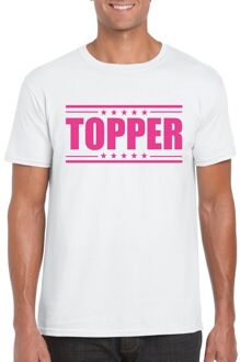 Toppers Wit t-shirt heren met tekst Topper in het roze M - Feestshirts
