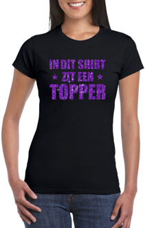 Toppers Zwart In dit shirt zit een Topper paarse glitter t-shirt voor dames 2XL - Feestshirts