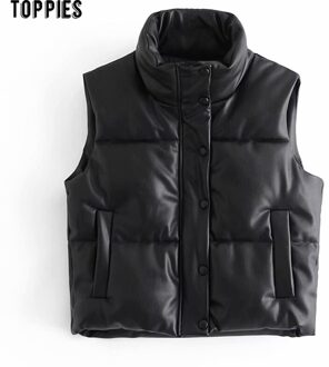 Toppies Zwart Pu Lederen Vest Vrouw Jas Jas Herfst Winter Uitloper Puffer Vest Vrouwelijke M