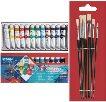Toppoint set van 12 tubes acrylverf voor kinderen met 6 schilder penselen Multi